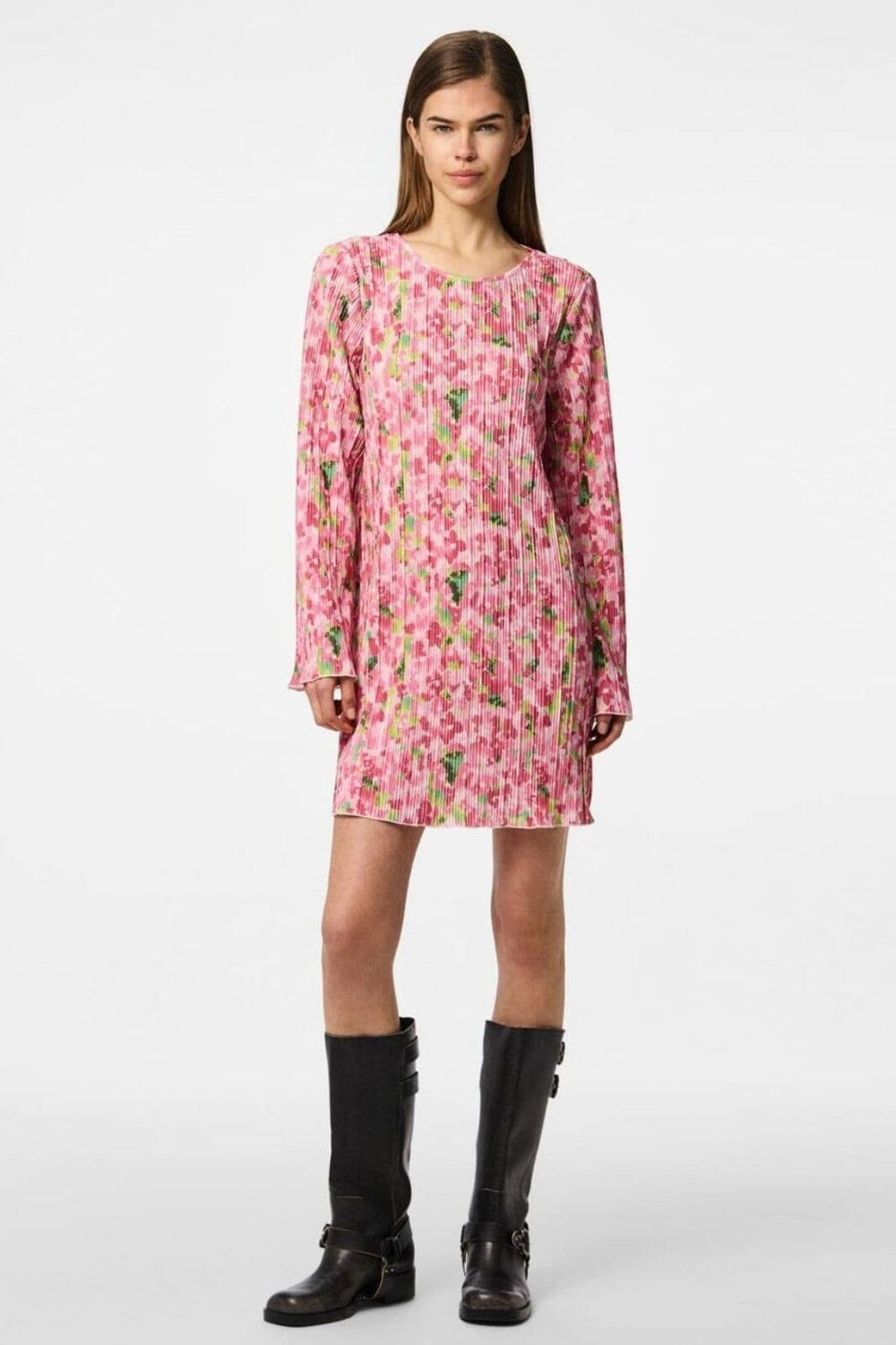 Pieces - Pcamber Ls Short Dress Kca - 4797862 Pink Cosmos Blurry Flowers