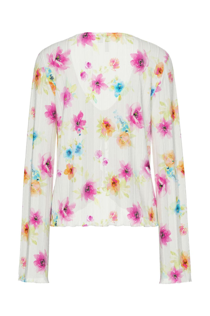 Pieces - Pcamber Ls Tie Top Kca - 4842928 Bright White Blurry Flowers