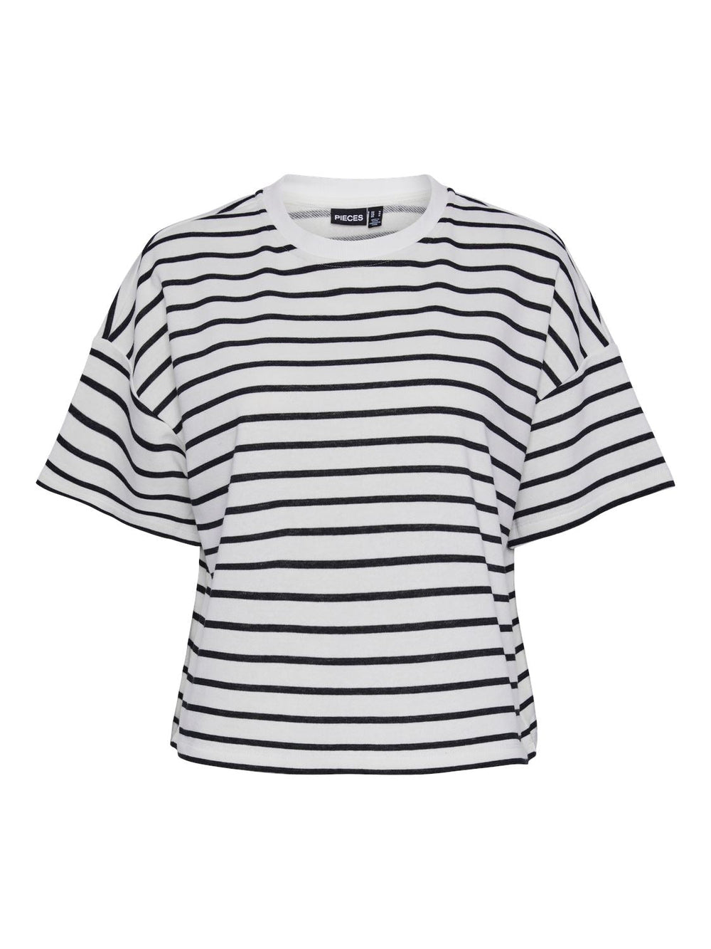 Pieces - Pcchilli Summer 2/4 Sweat Stripe - 4476191 Cloud Dancer Black Bluser