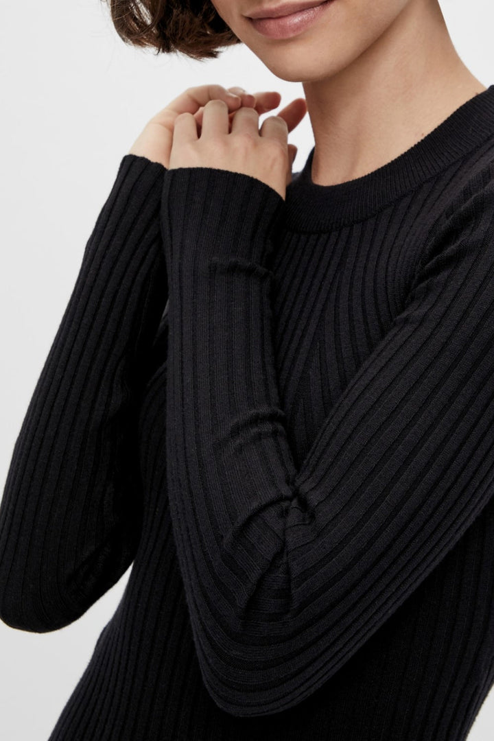 Pieces - PcCrista LS O-Neck Knit Dress - Black Kjoler