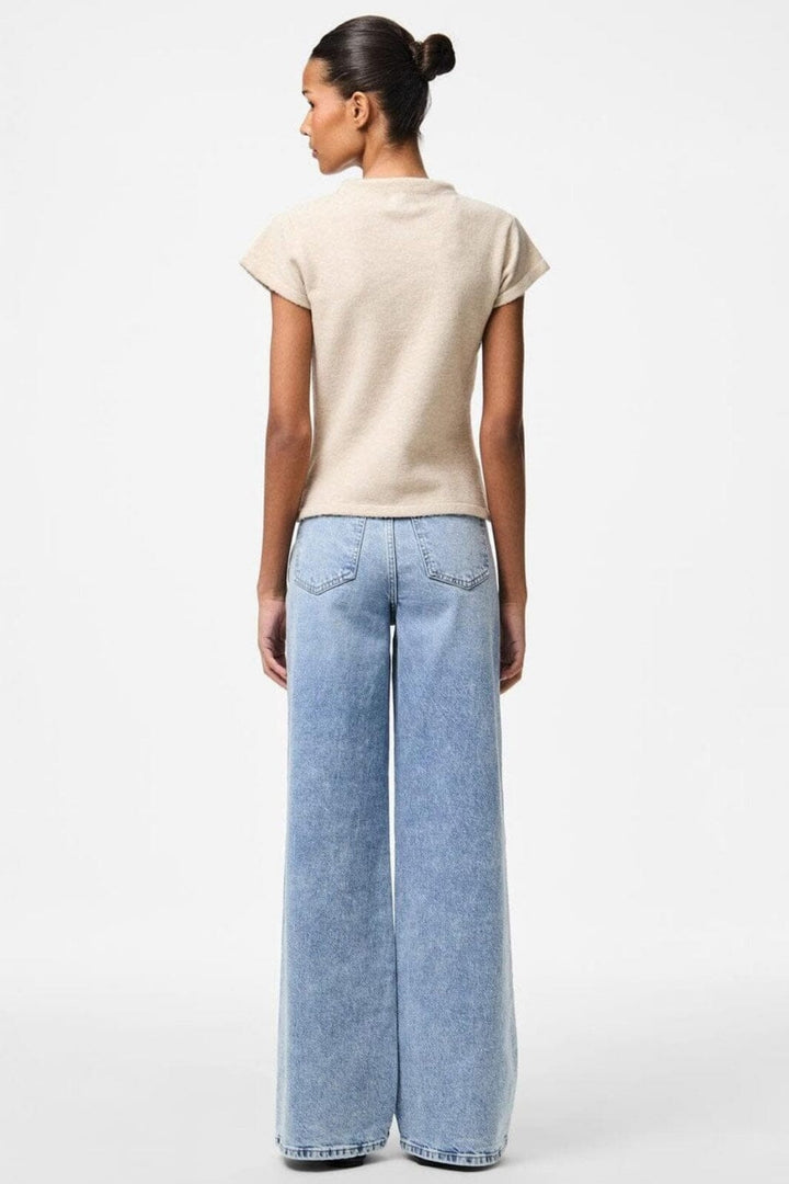 Pieces - Pcfamilla Ss Mock Neck Knit Top Fsy - 4861089 Silver Gray Melange