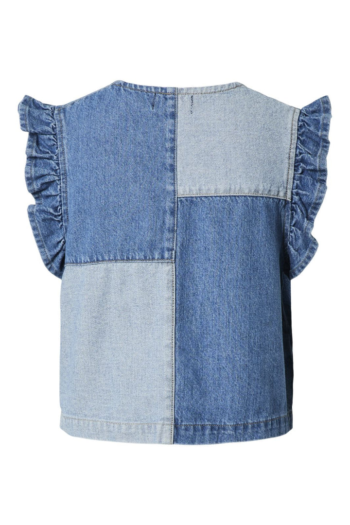 Pieces - Pcfie Flounce Patchwork Denim Vest - 4777026 Dark Blue Denim