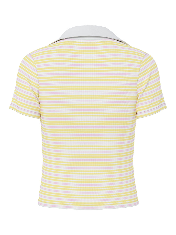 Pieces - Pcjayjay Ss V-Neck Polo Top Fsy - 4961818 Pale Banana Pink Tulle/White Skjorter