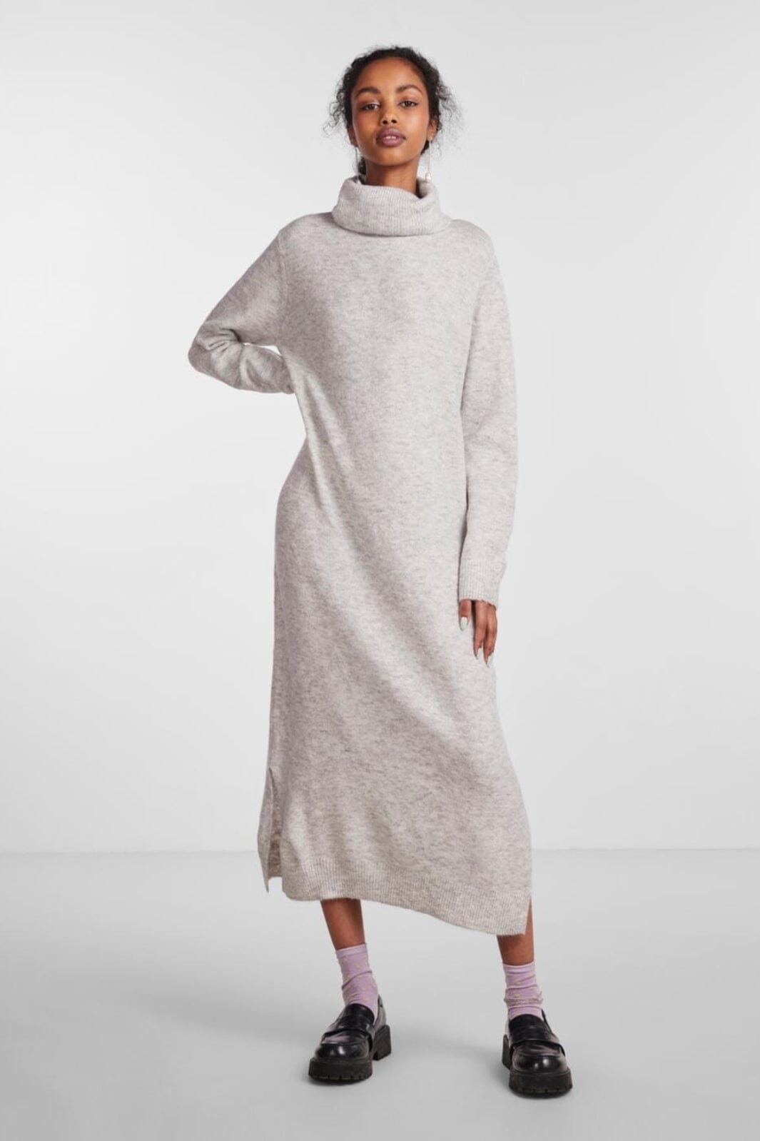 Pieces - Pcjuliana Ls Rollneck Knit Dress - 3933931 Light Grey Melange Kjoler