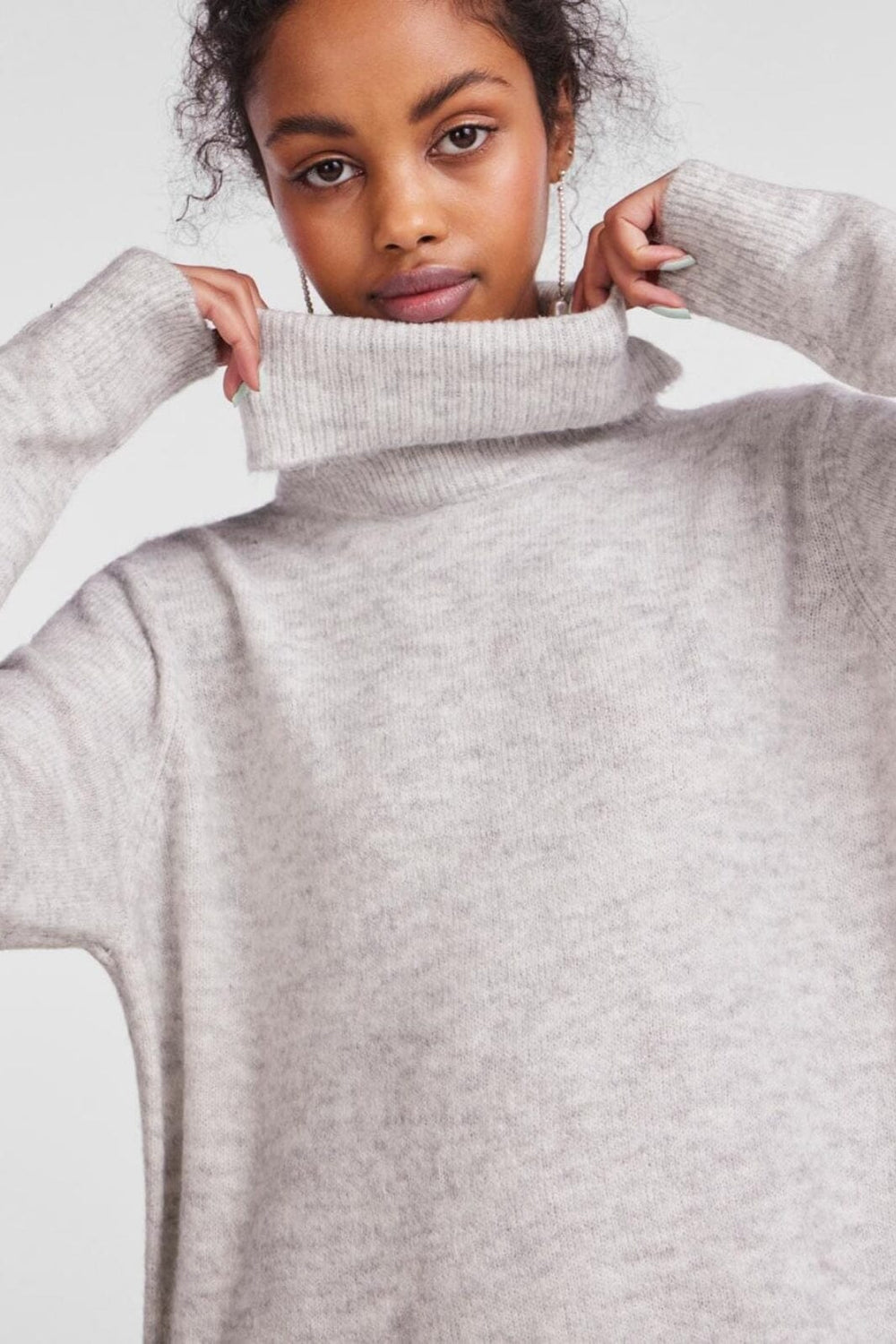 Pieces - Pcjuliana Ls Rollneck Knit Dress - 3933931 Light Grey Melange Kjoler