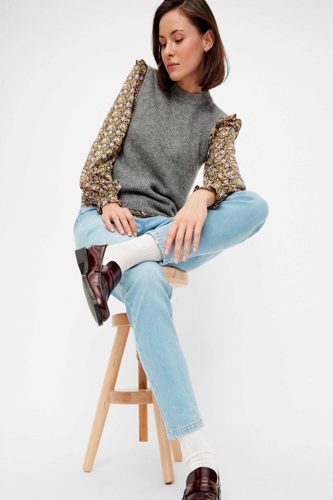 Pieces - PcLeah Mom HW Ankel - Light Blue Denim Jeans