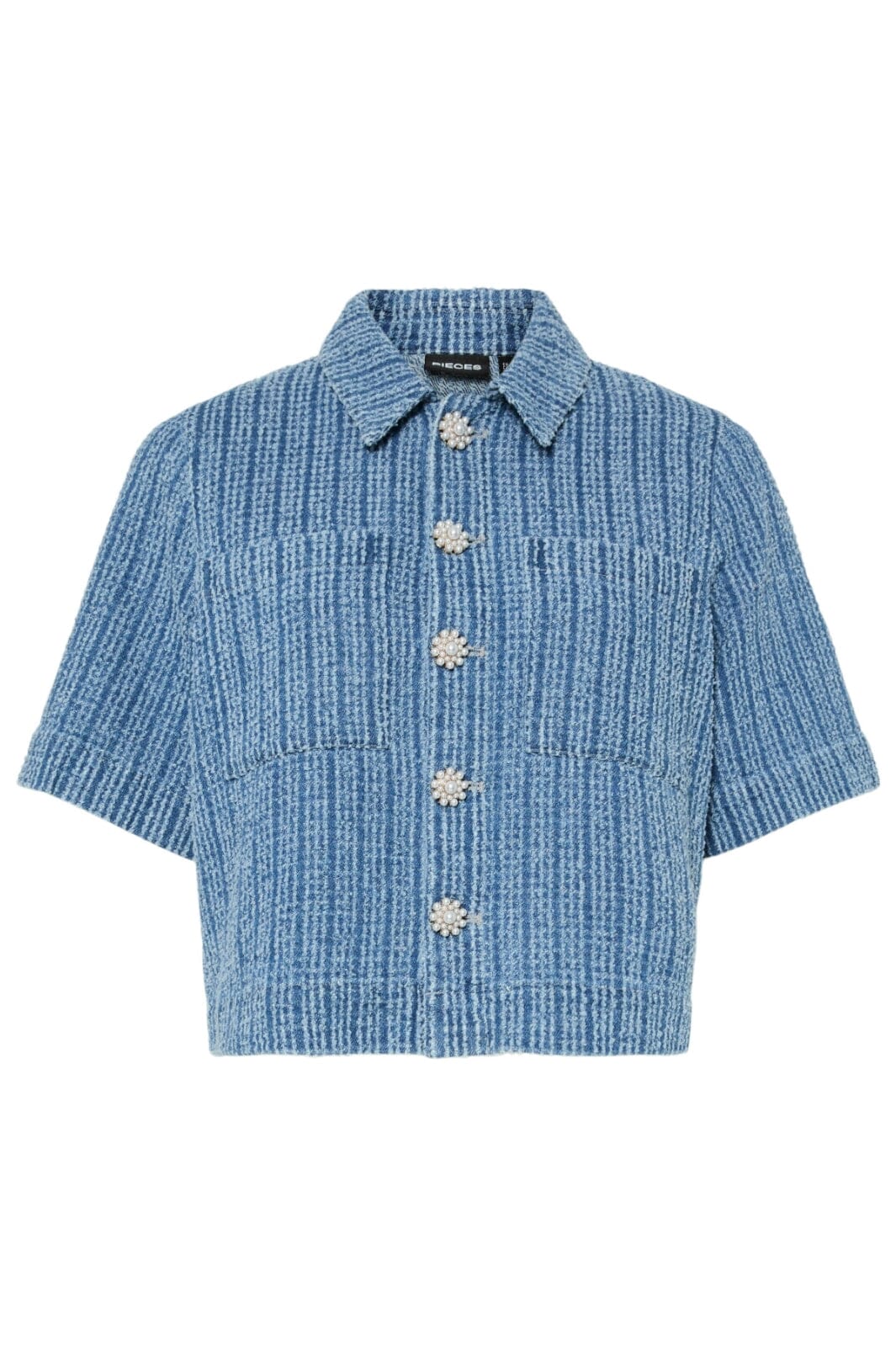 Pieces - Pcmalba Ss Denim Shirt - 4847929 Medium Blue Denim Washed
