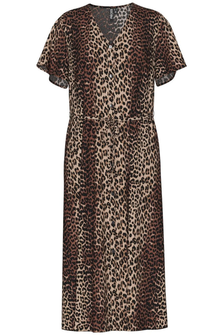 Pieces - Pcnya Ss V-Neck Midi Dress - 4716565 Moonlight Leo Kjoler