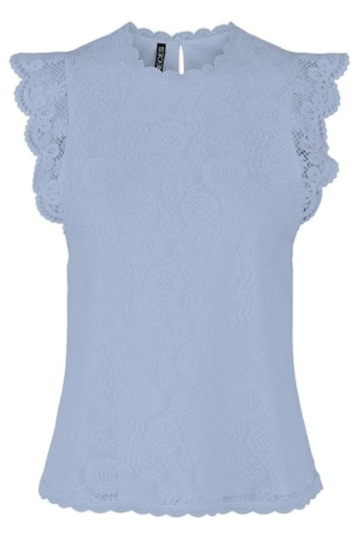 Pieces - Pcolline Sl Lace Top - 3861682 Kentucky Blue Toppe