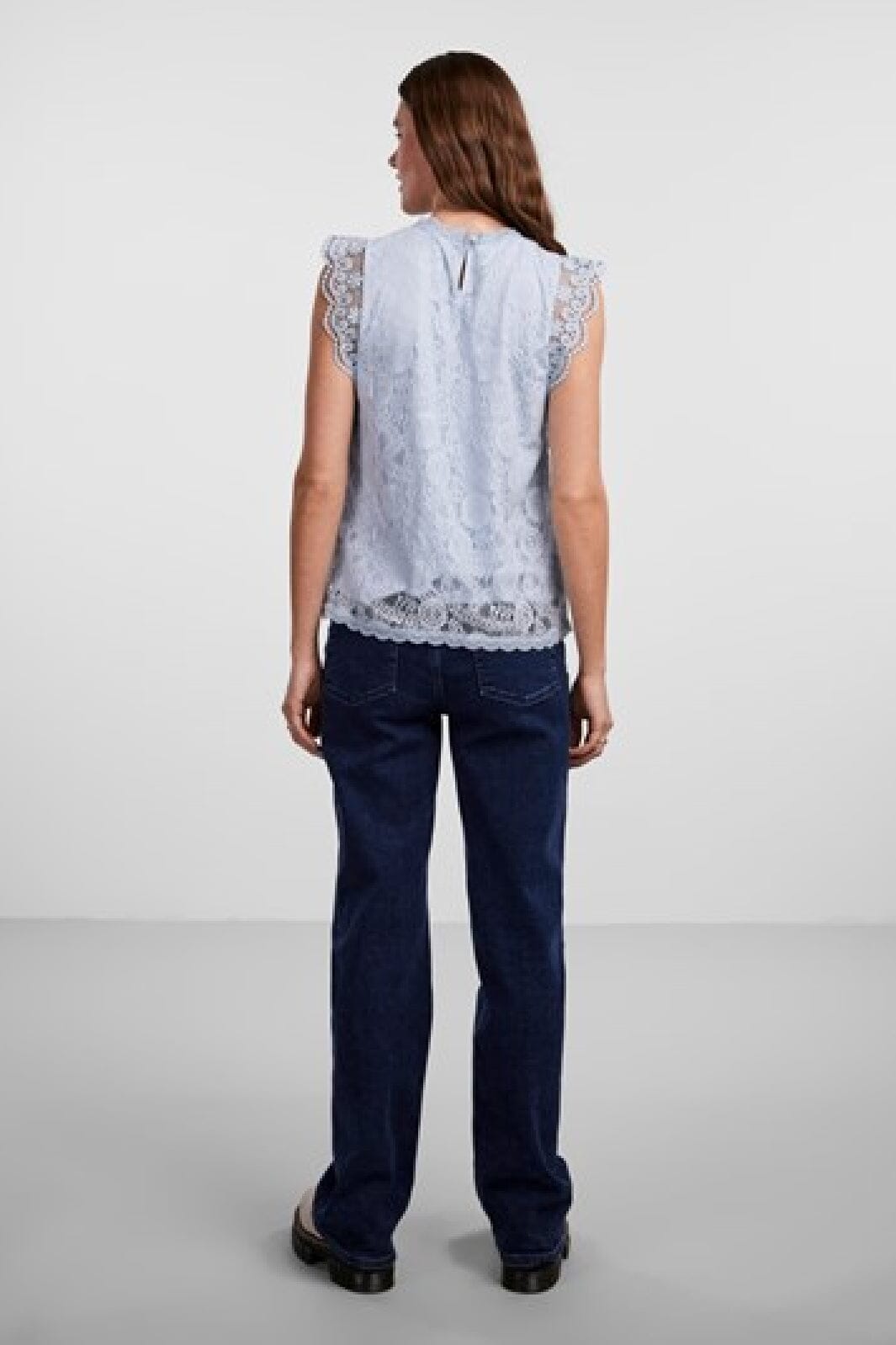Pieces - Pcolline Sl Lace Top - 3861682 Kentucky Blue Toppe