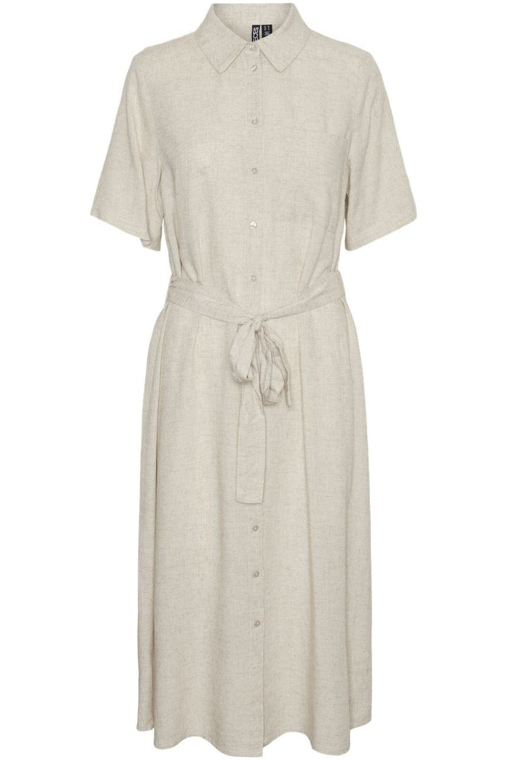 Pieces - Pcpia 2/4 Midi Shirt Dress - 4764559 Birch Melange Kjoler