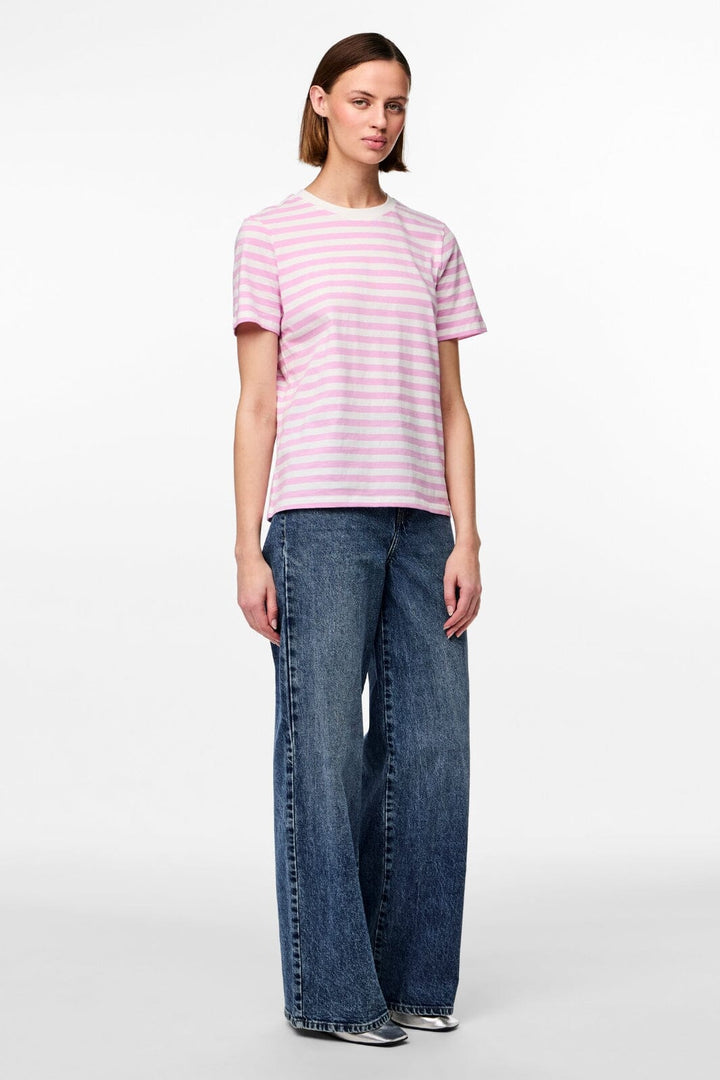 Pieces - Pcria Ss Tee Stripes - 4474679 Pastel Lavender Bright White