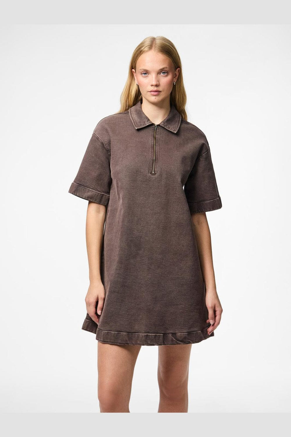 Pieces - Pcselma 3/4 Zip Denim Dress Fsy - 4973772 Hot Fudge