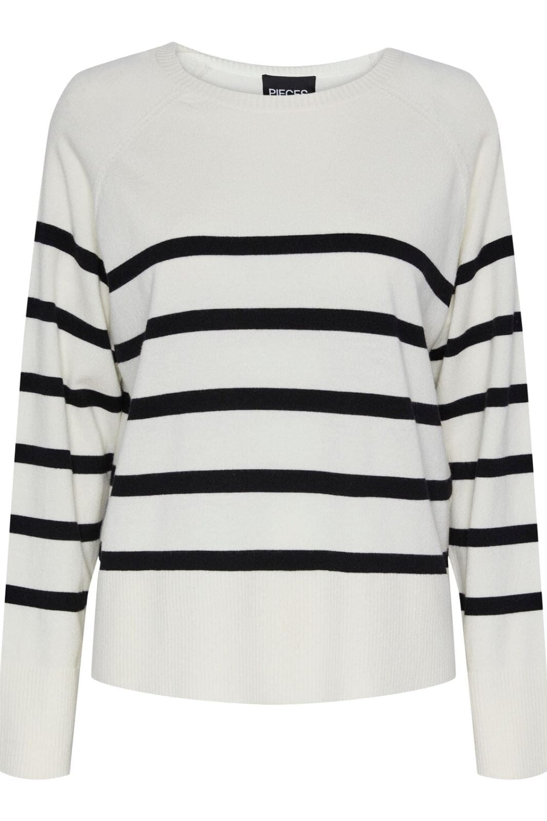 Pieces - Pcsia Ls Knit - 4394796 White Black Strikbluser