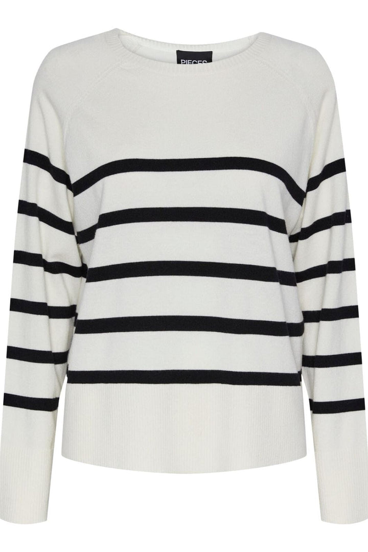 Pieces - Pcsia Ls Knit - 4394796 White Black Strikbluser