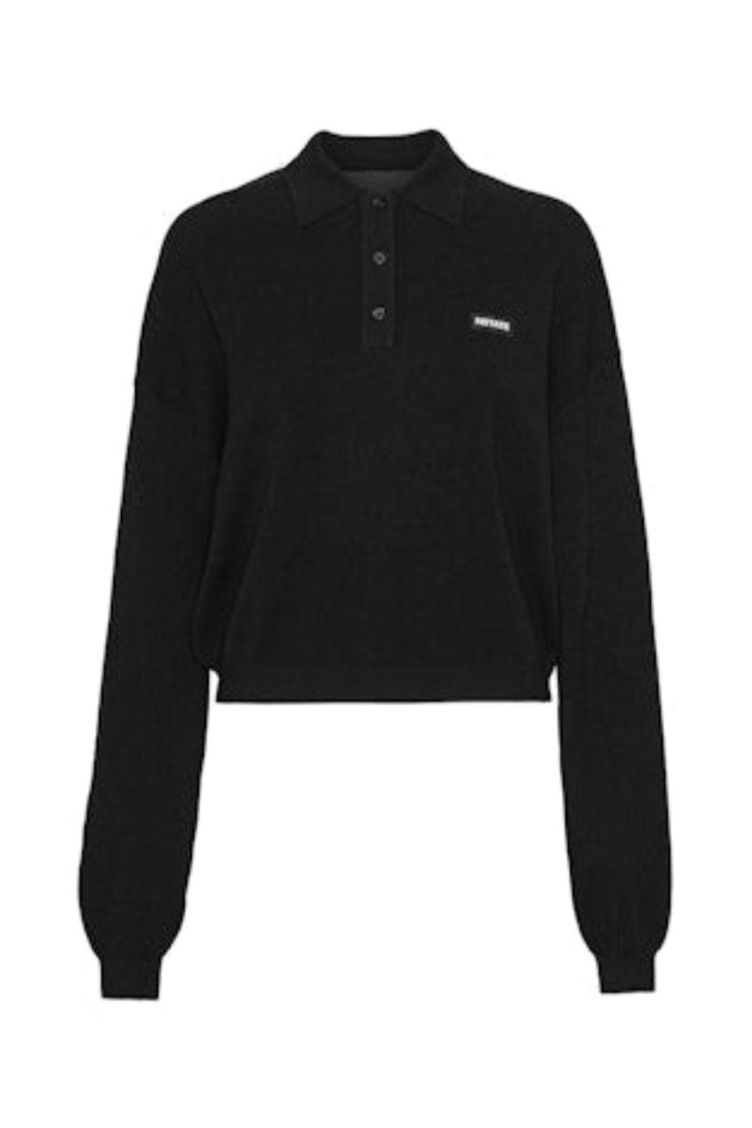 Rotate - Slinky Knit Polo 115137100 - BLACK Bluser