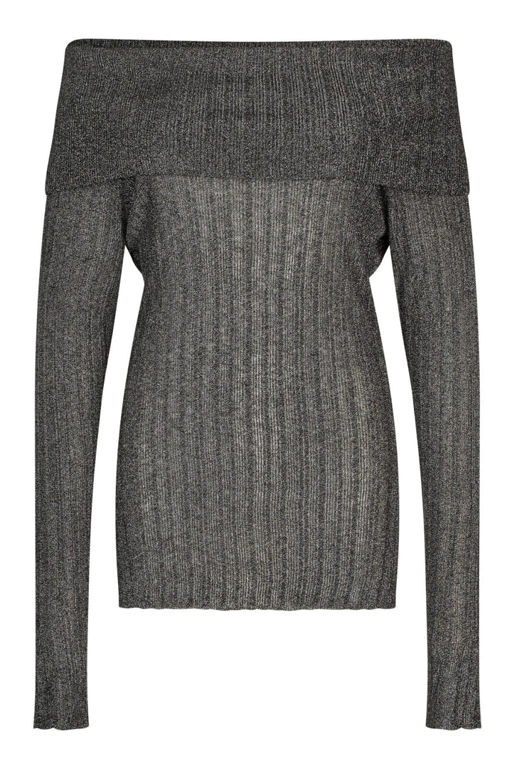 Second Female - Ellis Knit Off Shoulder 59115 - Black Strikbluser