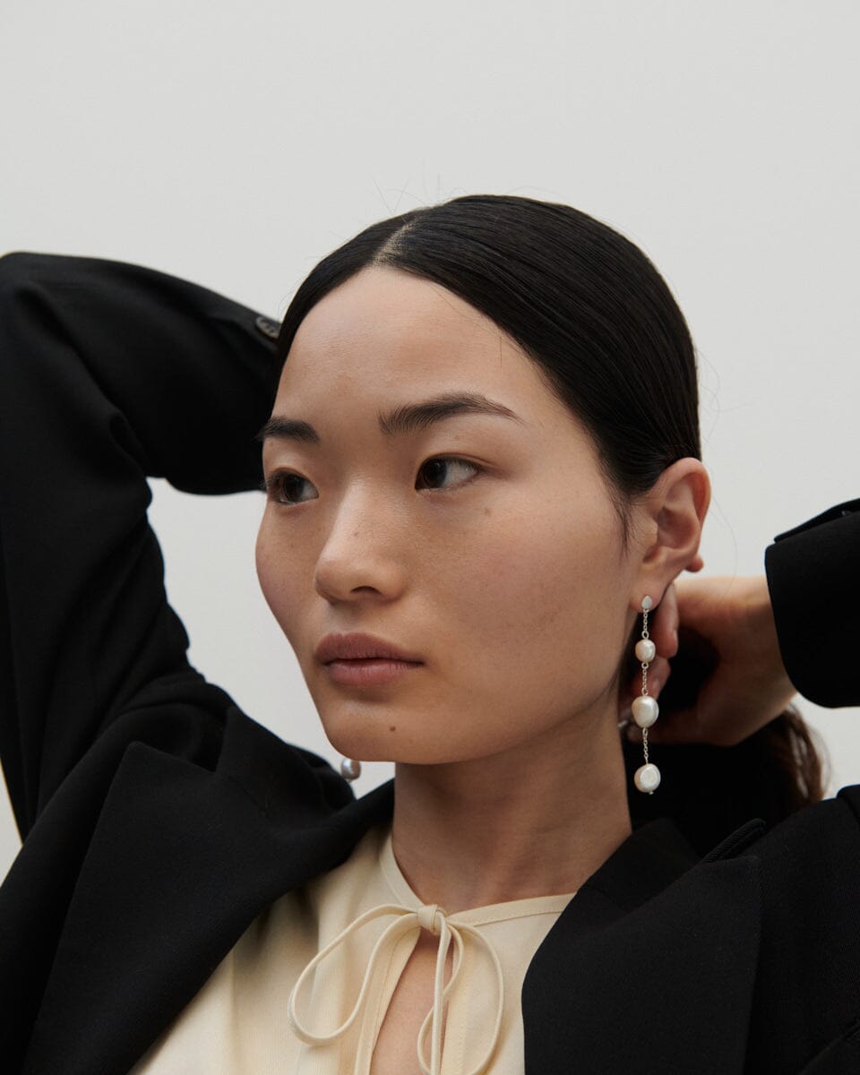 Sorelle Jewellery - 3-Pearls Earchain - Sterling Silver Øreringe