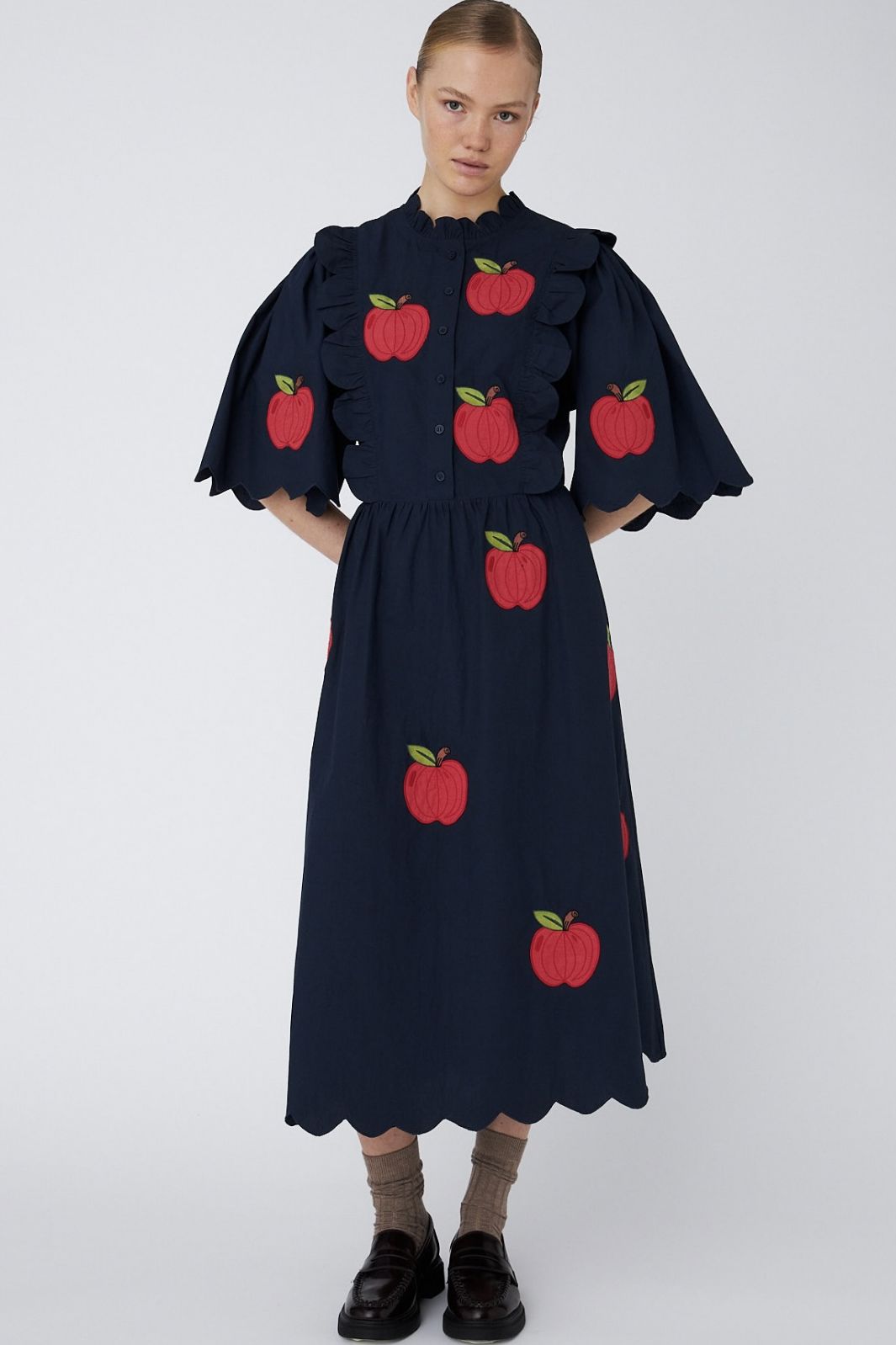 Stella Nova - Embroidered Midi Dresspo53-4352 - 395 Navy Kjoler