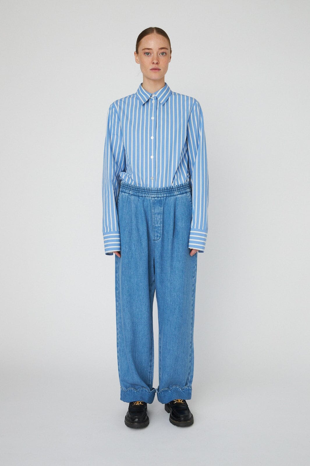 Stella Nova - Washed Blue Mid-waist Pants With Scallop Edgewd54-6325 - 302 Light Blue Bukser