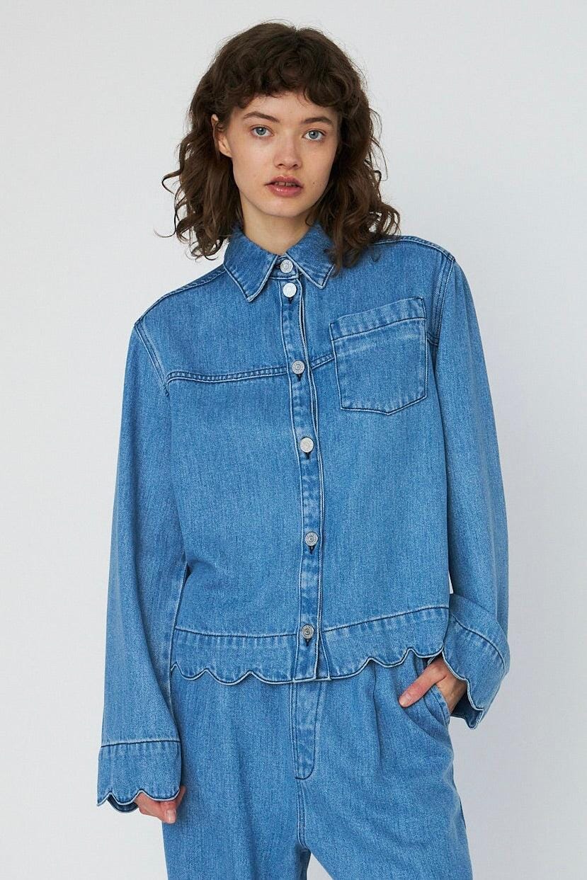 Stella Nova - Washed Blue Shirt With Scallop Edgewd54-2324 - 302 Light Blue Skjorter