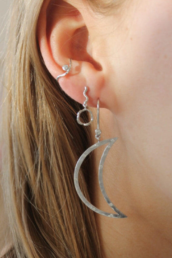 Stine A - Big Bella Moon With Stones Earring Silver - 1260-00-S Øreringe