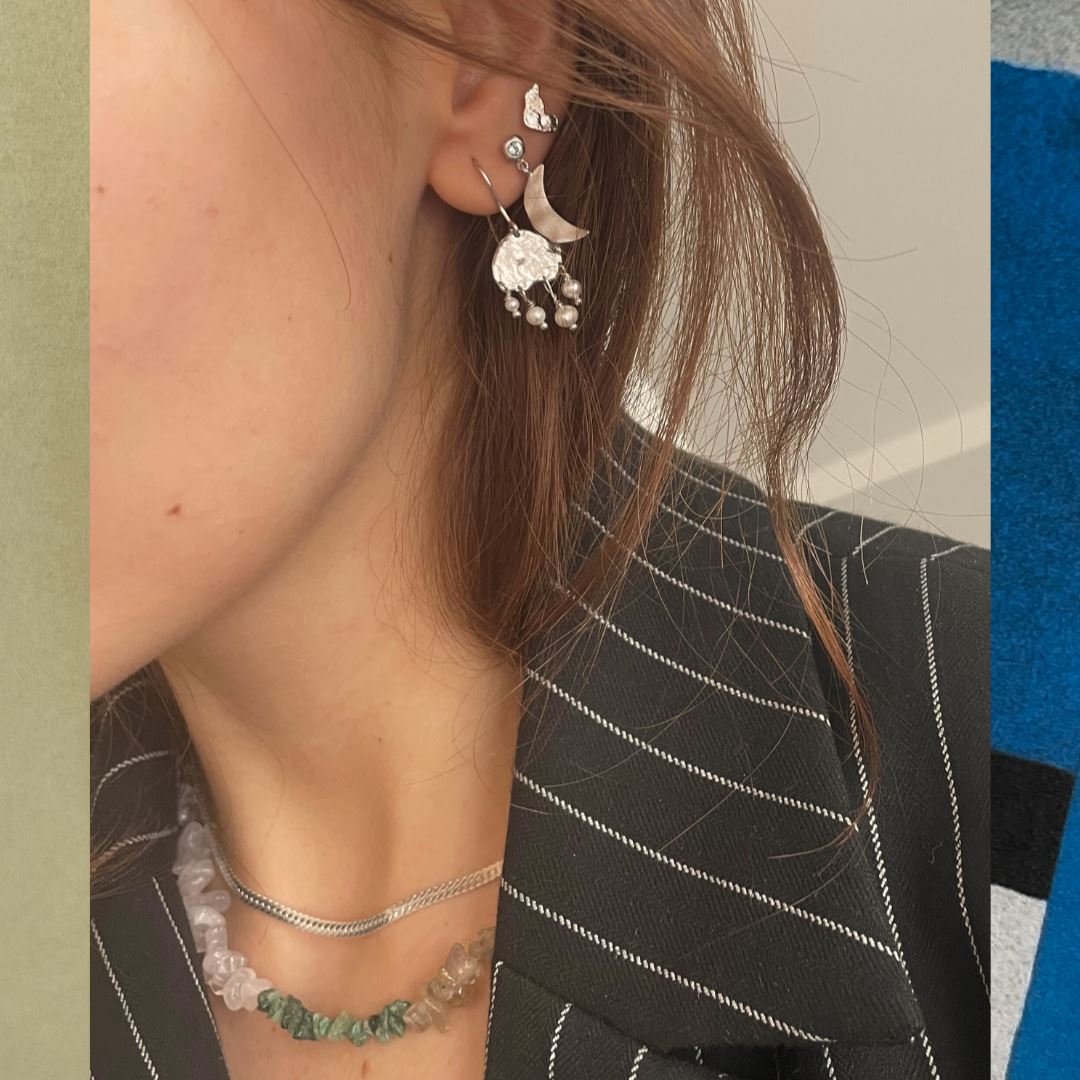 Stine A - Big Dot Bella Moon With Blue Lagune Stone - Silver - 1307-00-Blue Lagune Øreringe