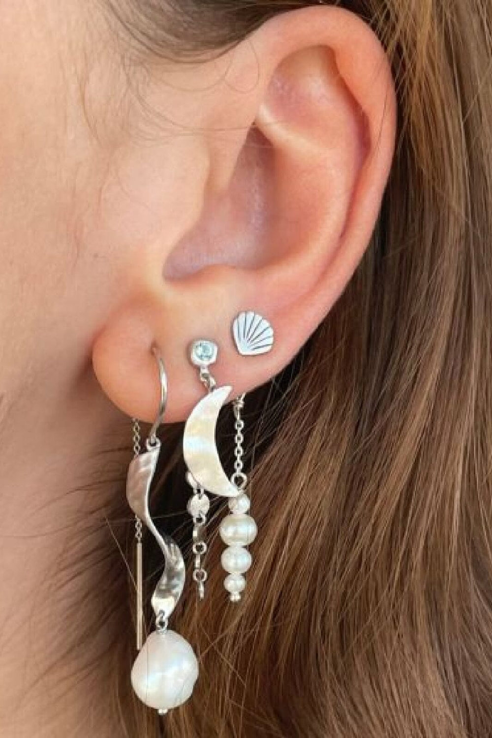 Stine A - Tres Petit Vintage Shell Earring Silver - 1320-00-S Øreringe