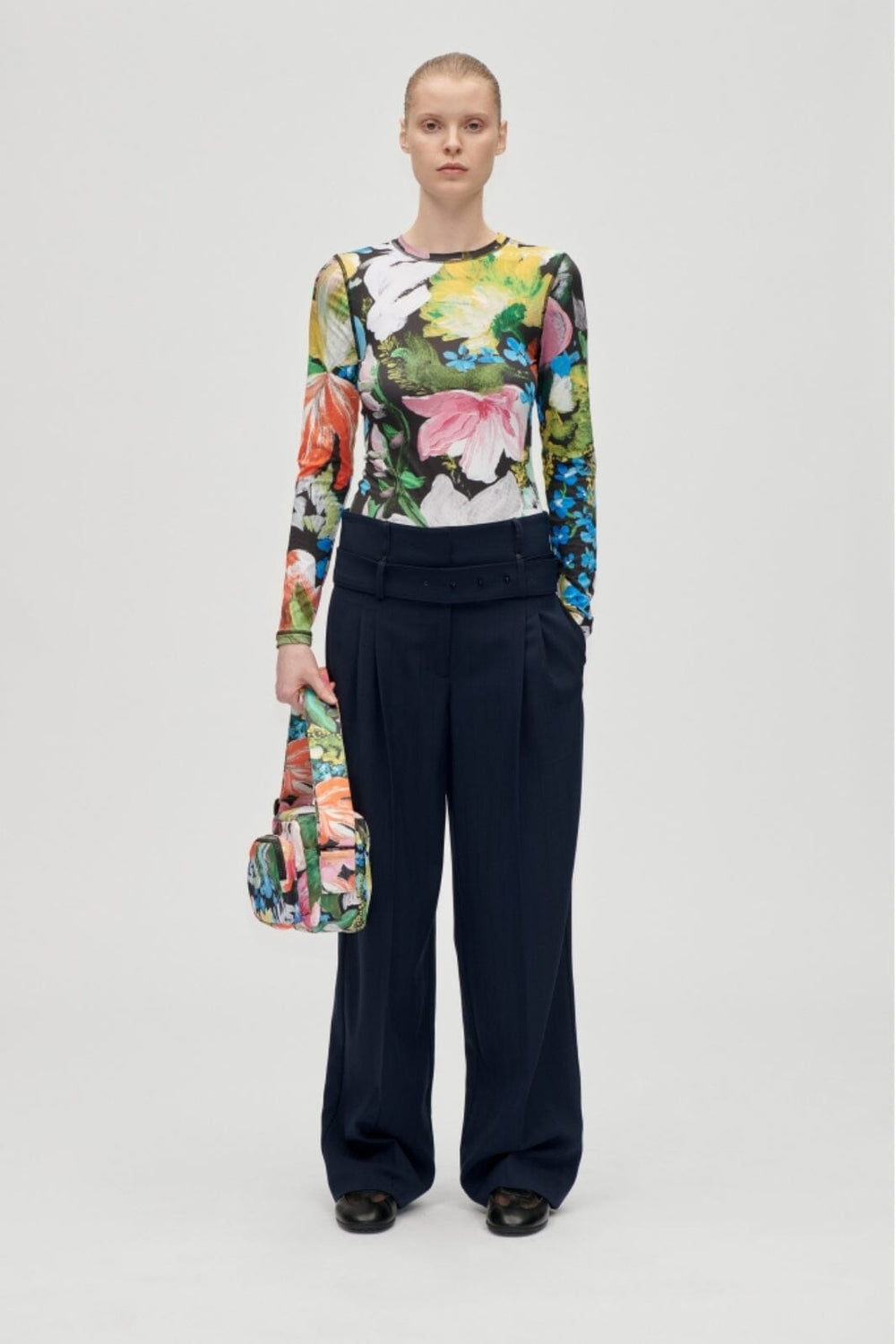 Stine Goya - 2244 Stocking Jersey, Elastic Long Sleeve Topsg-aw25-t007-2244 - Flowers Under The Sun