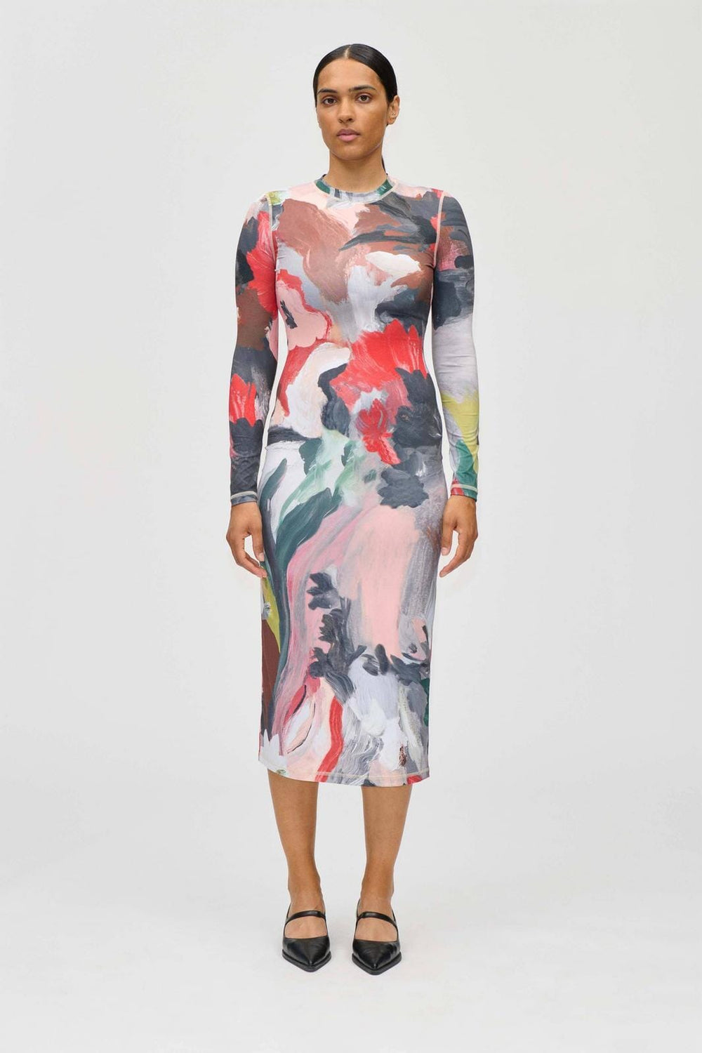 Stine Goya - 2244 Stocking Jersey, Pullover Long Sleeve Midi Dresssg-ps26-d074-2244 - My Garden Kjoler