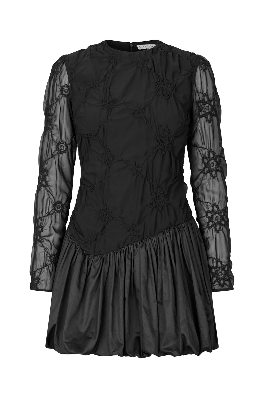 Stine Goya - 2449 Smocked Cotton Mix, Balloon Long Sleeve Short Dresssg-ps26-d188-2449 - Smocked Flowers Kjoler