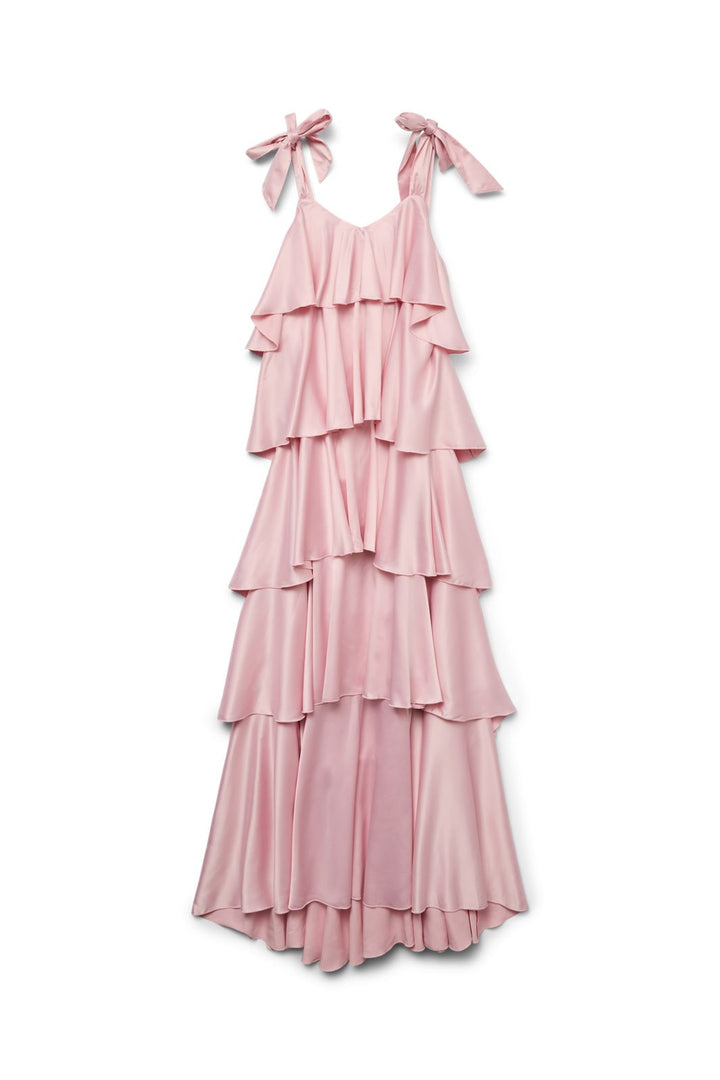 Vero Moda - Vmfelicia Tiestrapruffle Maxi Satin Dres - 4831463 Cherry Blossom