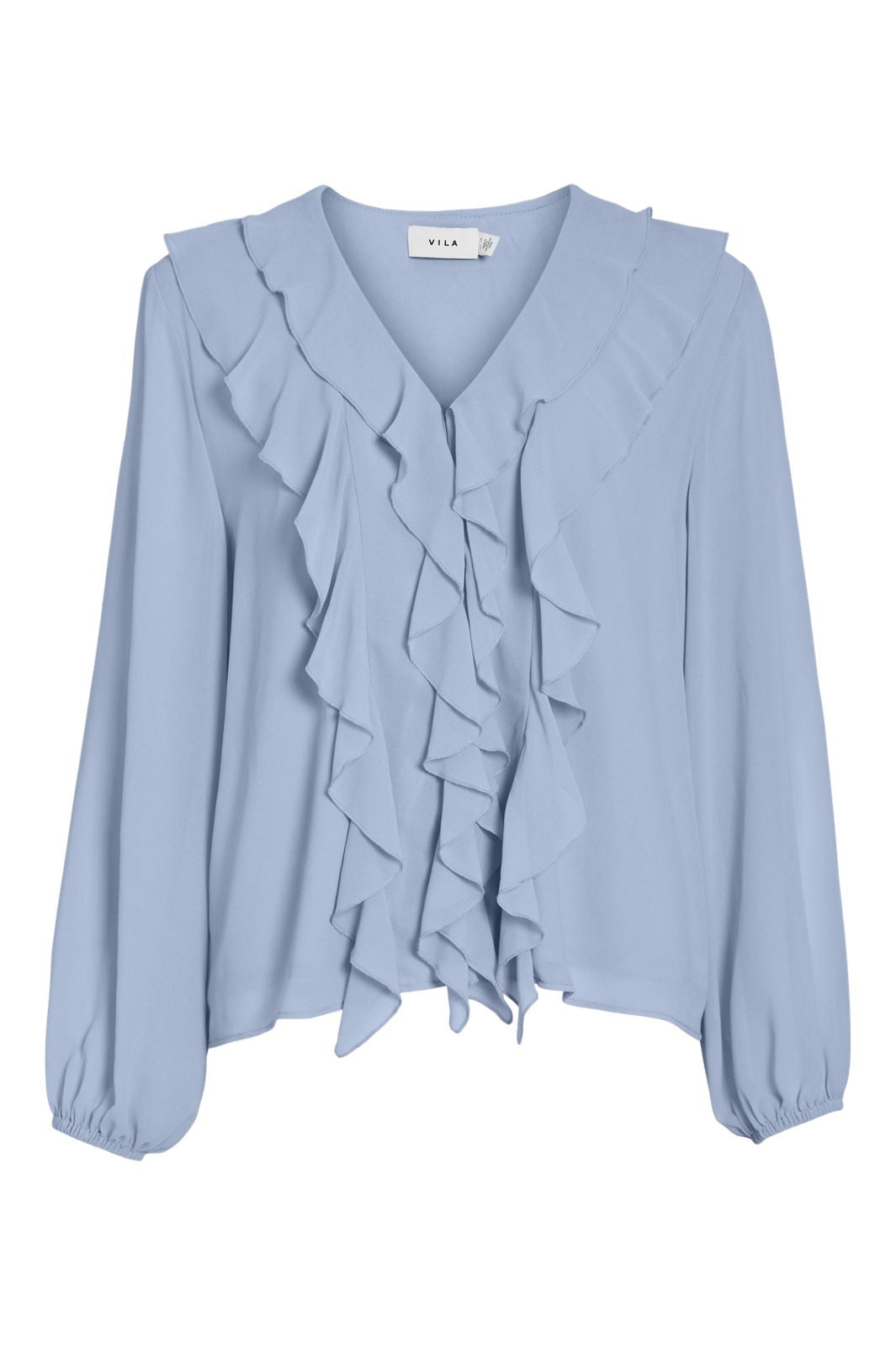 Vila - Viane L/S V-Neck Frill Top/Ka - 4977833 Kentucky Blue