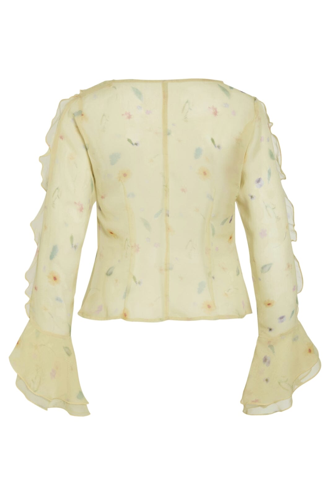 Vila - Viemmy L/S V-Neck Frill Top - 5002464 Pale Banana Flower Toppe