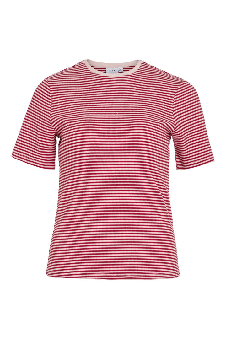 Vila - Viherta S/S T-Shirt - 4899909 Racing Red Stripes