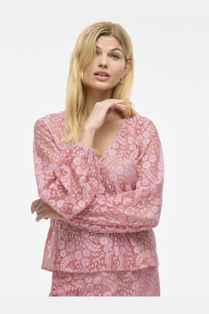 Vila - Vihibo L/S Lace Top - 4900038 Ballerina Two Tone Lace