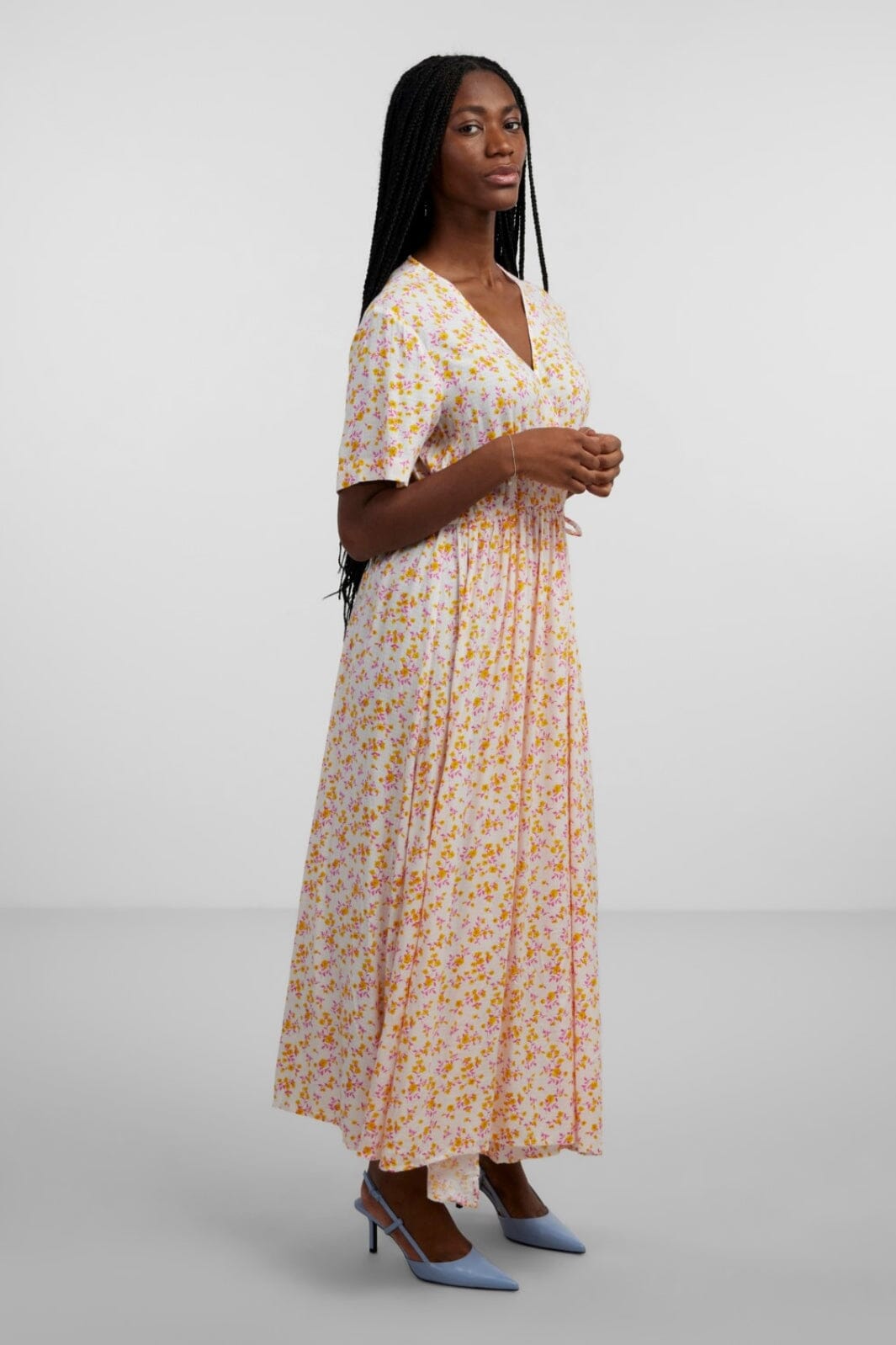 Y.A.S - Yasmicca Ss Long Wrap Dress S. - Star White Micca print Kjoler