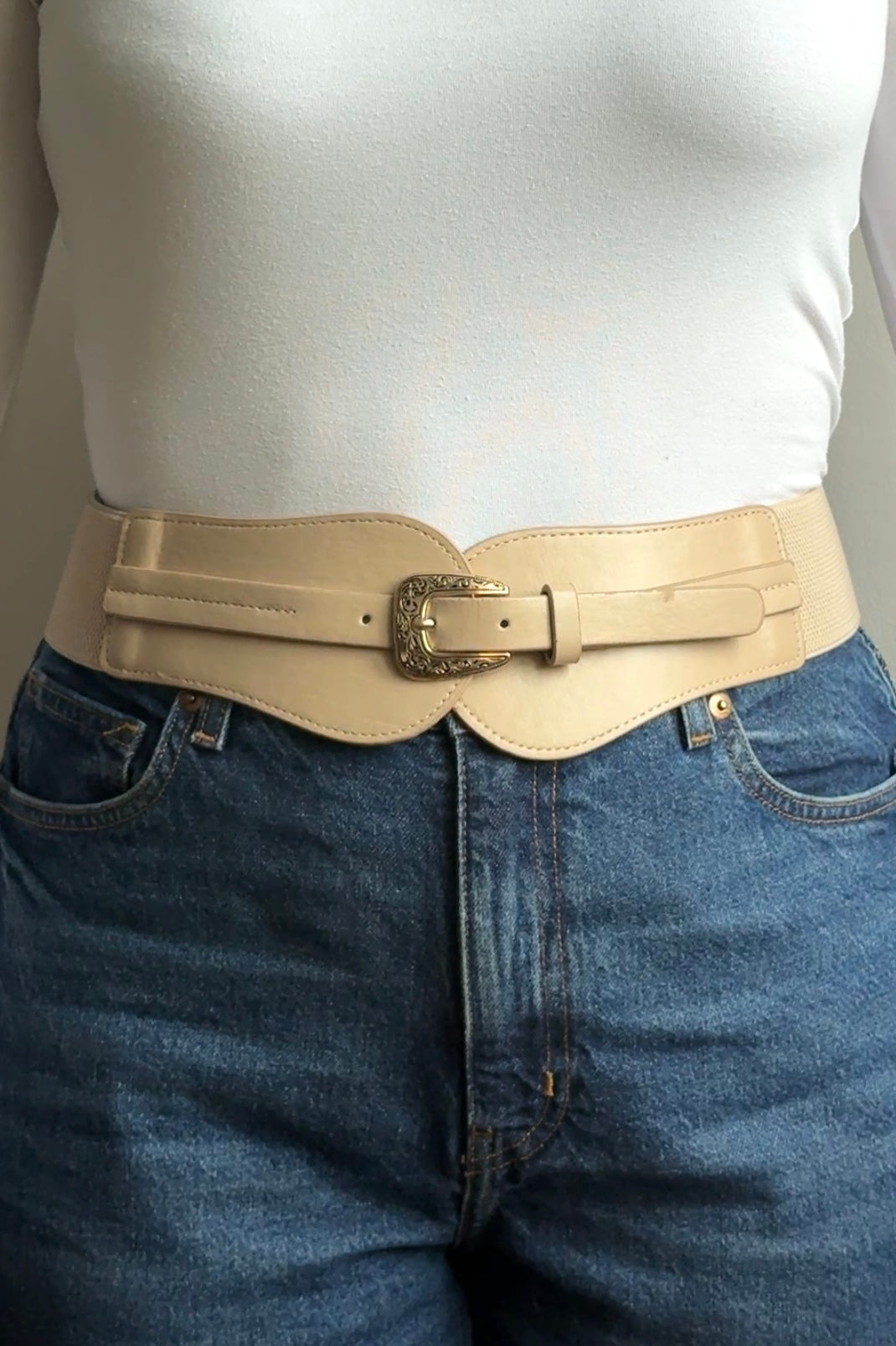Anobel Copenhagen - Elastic Raffia Belt With Round Buckle LH5008 - Taupe