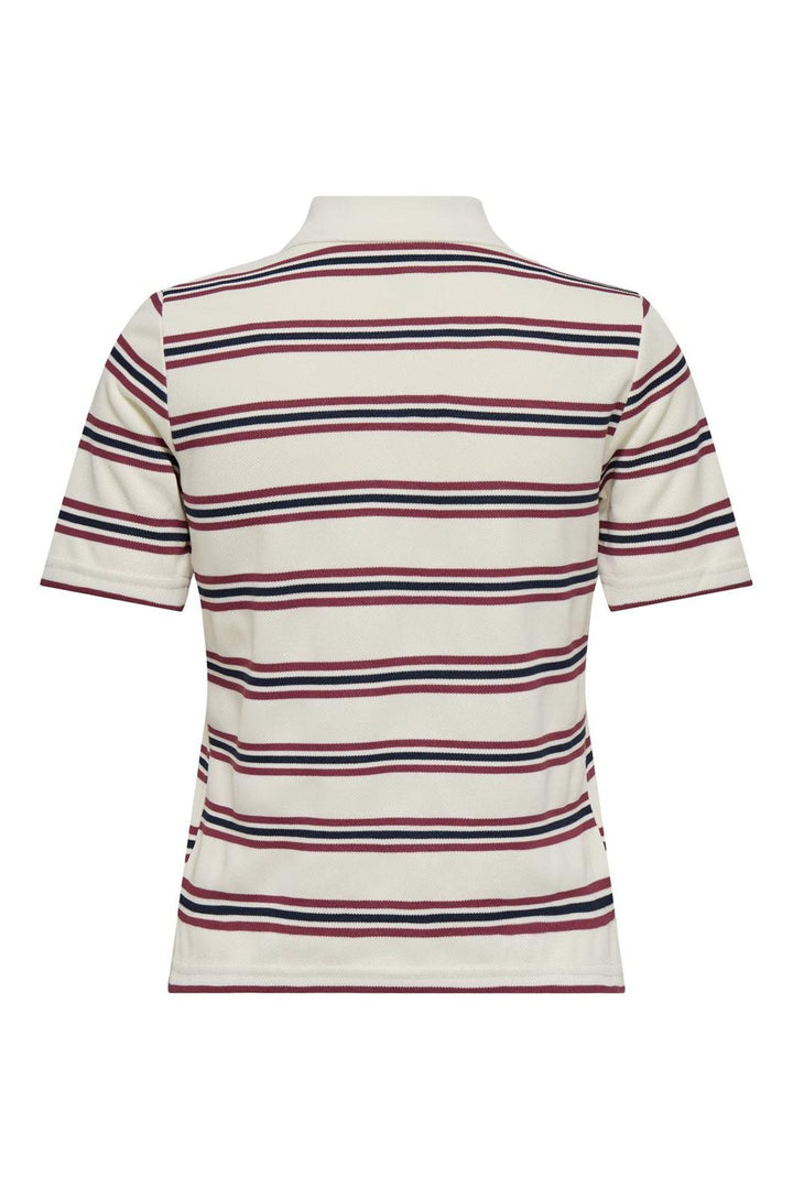 Only - Onlevie S/S Polo Top - 4793100 Antique White Navy Blazer+Ruby Wine