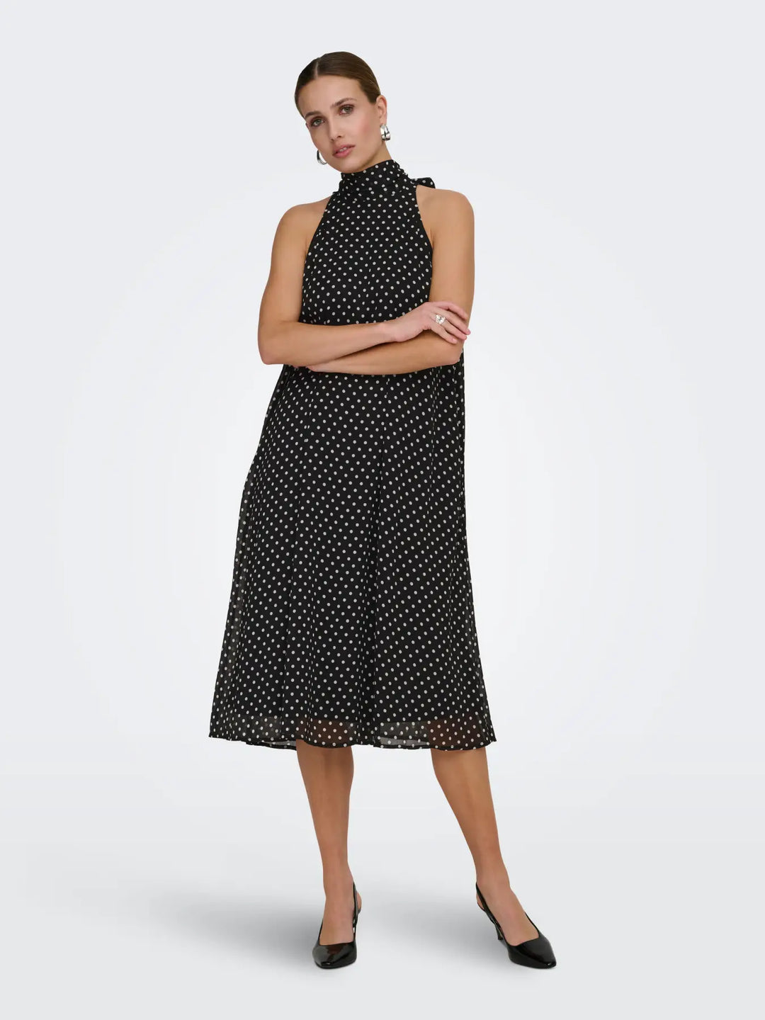 JDY - Jdypolka S/L Halterneck Midi Dress - 5018897 Black White Polka Dot