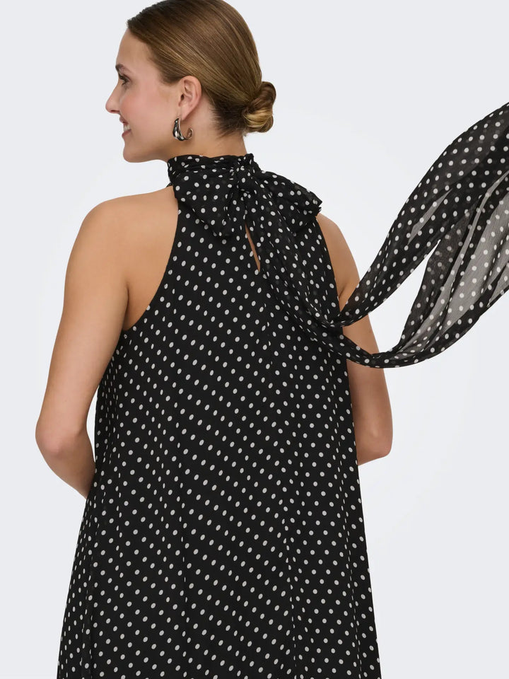JDY - Jdypolka S/L Halterneck Midi Dress - 5018897 Black White Polka Dot