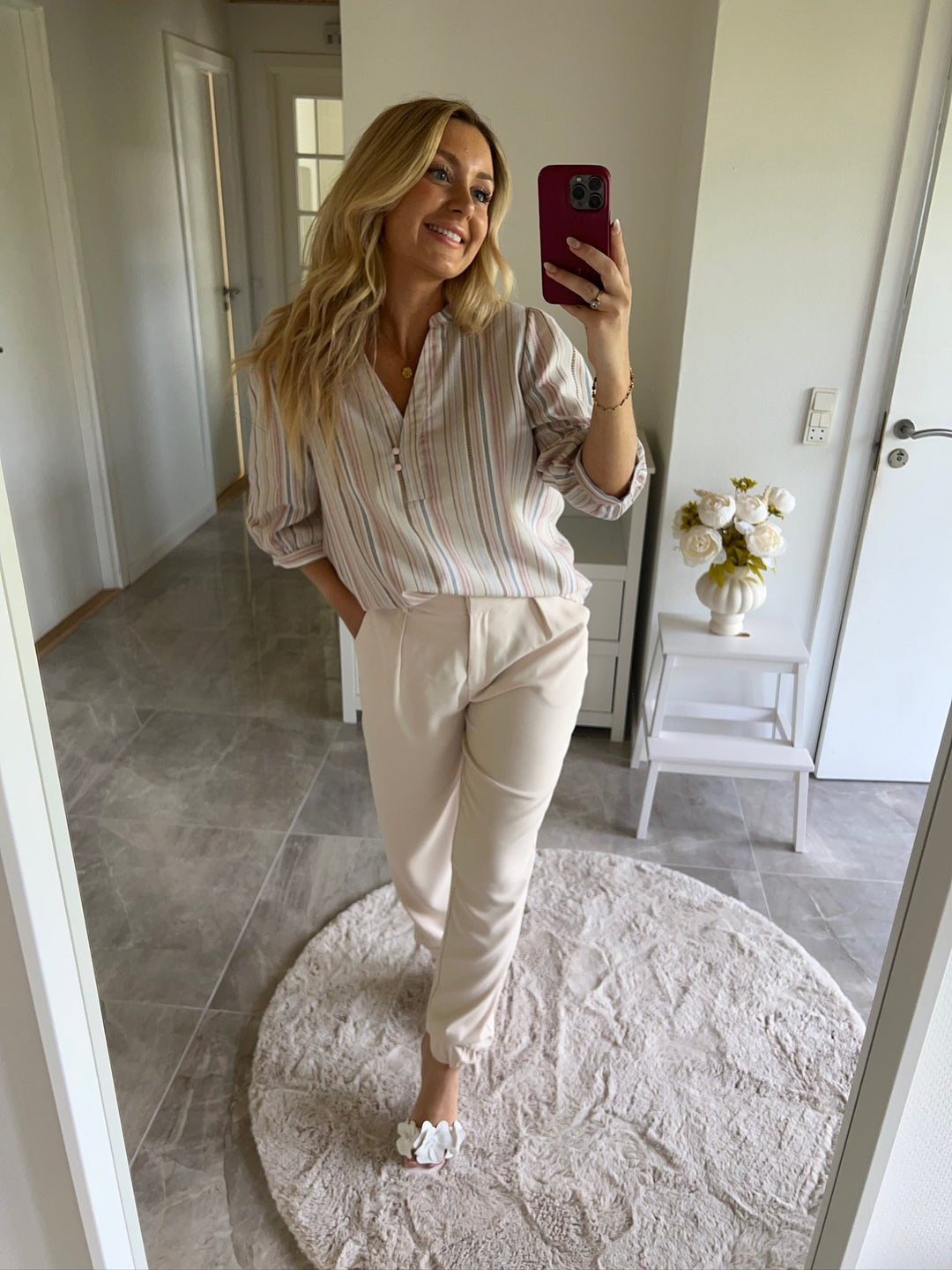 Dear Molly - Stripe Shirt - Beige, pink And Blue