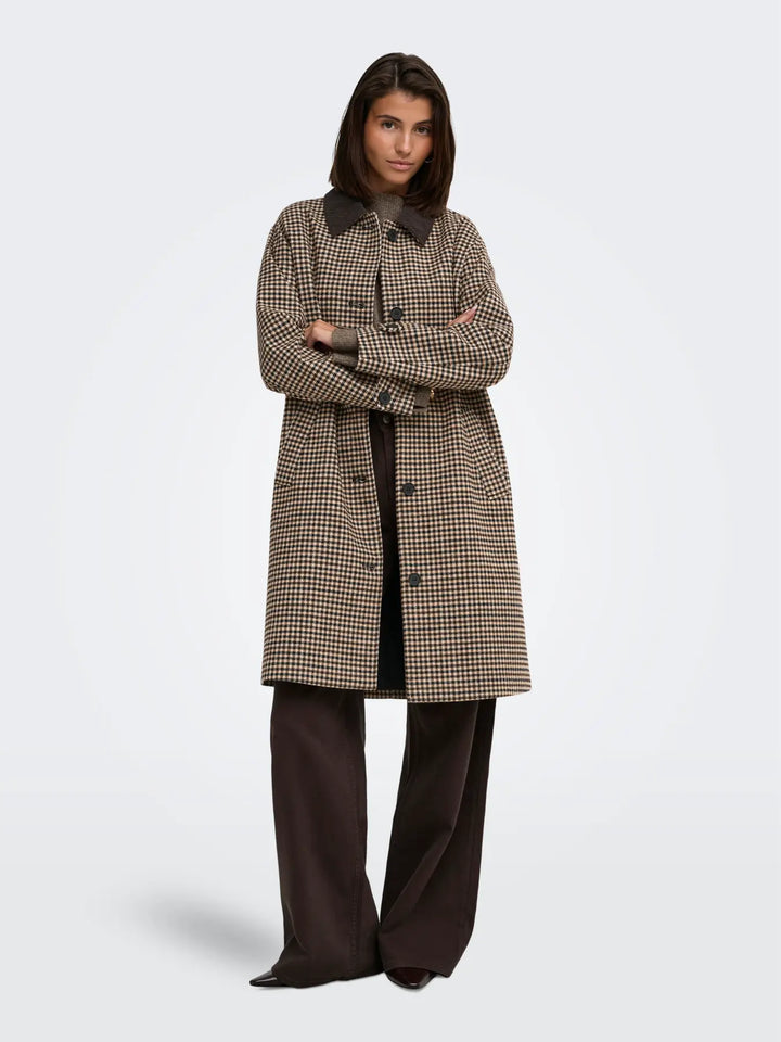 JDY - Jdyvalerie Check Coat Yfm - 5044326 Iced Coffee Black And Chocolate Torte
