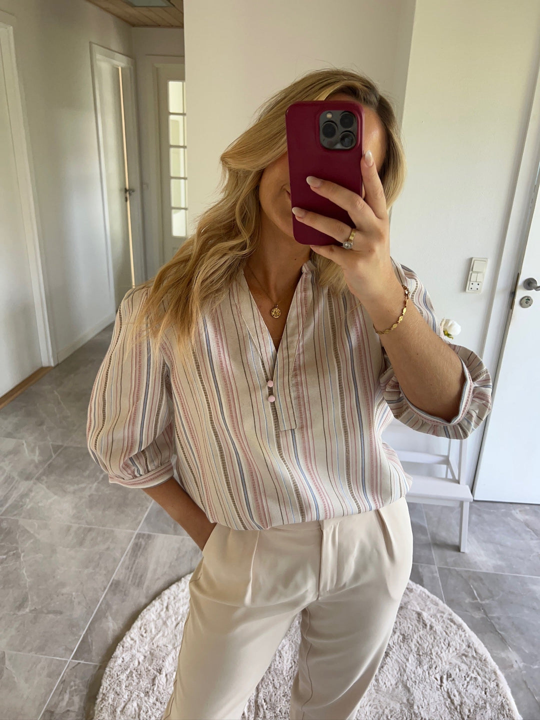 Dear Molly - Stripe Shirt - Beige, pink And Blue