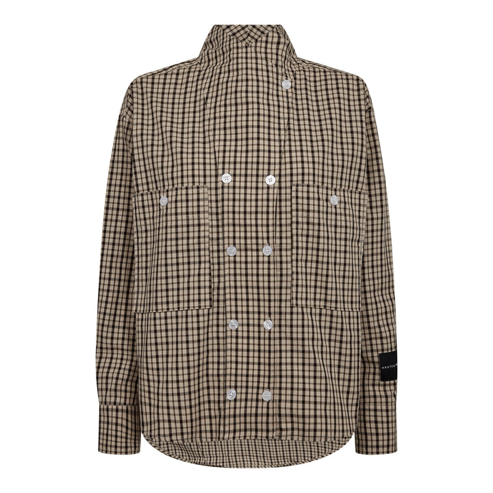 Haute L'Amitié - High Collar Check Shirt HL10839 - Beige