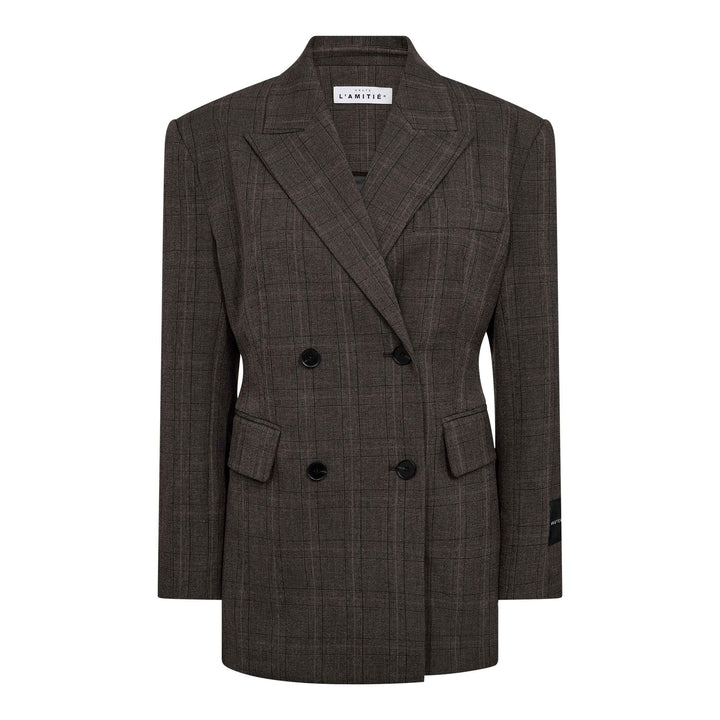 Haute L'Amitié - Waist Fit Check Blazer HL10844 - Mocca