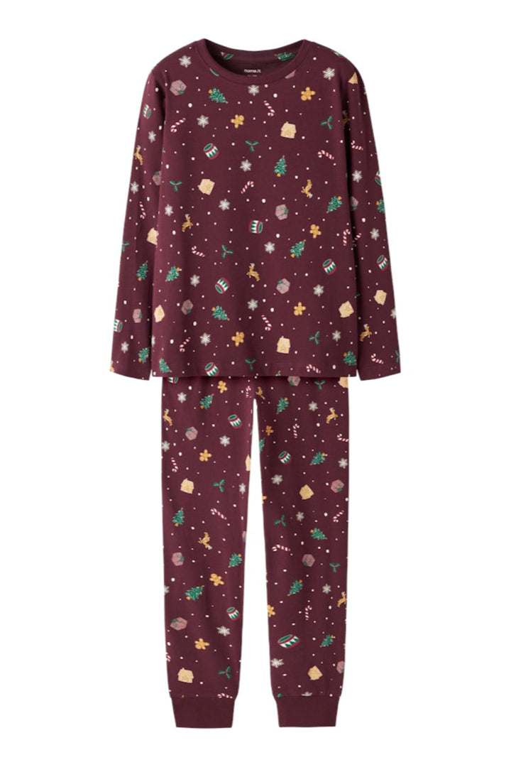Name It - Nknvismas Ls Nightset - 4918937 Burgundy Xmas Aop