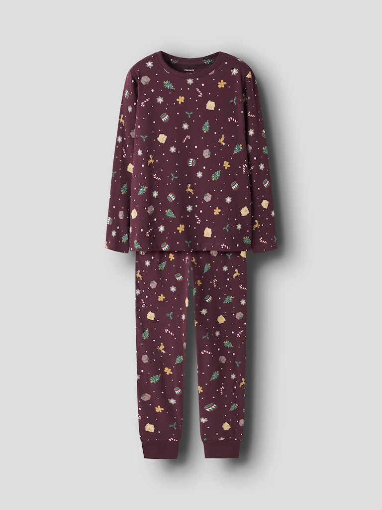 Name It - Nknvismas Ls Nightset - 4918937 Burgundy Xmas Aop
