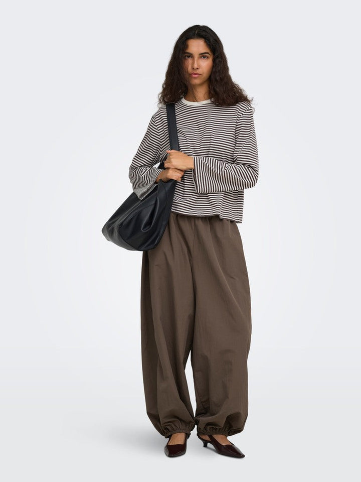 Only - Onlfreja Stripe L/S Wide Sleeve - 5082168 Coffee Bean Cloud Dancer (Mel)