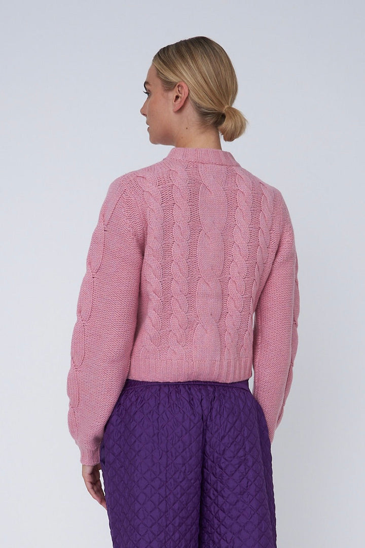 Stella Nova - Cropped Cable Cardigan In Wool Mixsh61-3400 - 517 Lilac